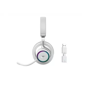 Austiņas HAVIT Fuxi-H8 — bezvadu un vadu, Bluetooth, 20–20000 Hz, 10 m diapazons, 300 g, baltas