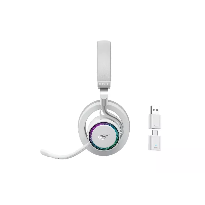 Austiņas HAVIT Fuxi-H8 — bezvadu un vadu, Bluetooth, 20–20000 Hz, 10 m diapazons, 300 g, baltas