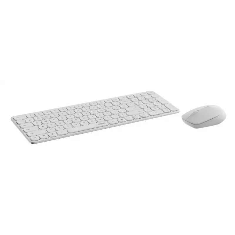 Tastatūras un peles komplekts RAPOO 9310M — pilna izmēra bezvadu tastatūra (RF + Bluetooth), balta, ietver peli