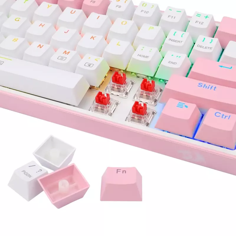 Mehāniskā tastatūra REDRAGON K617-Fizz RGB — vadu USB, rozā/balta, 1,5 m kabelis