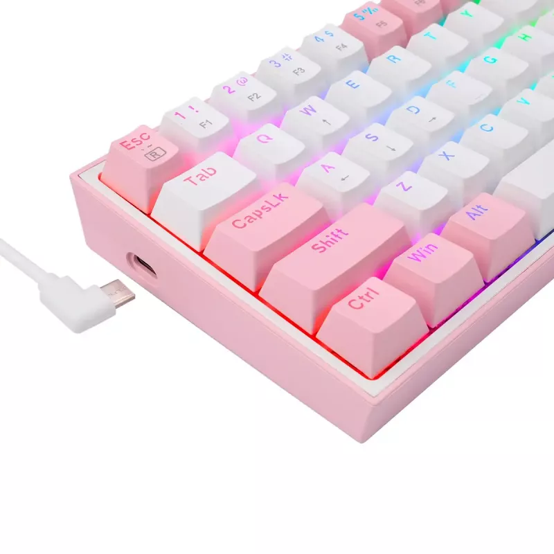 Mehāniskā tastatūra REDRAGON K617-Fizz RGB — vadu USB, rozā/balta, 1,5 m kabelis