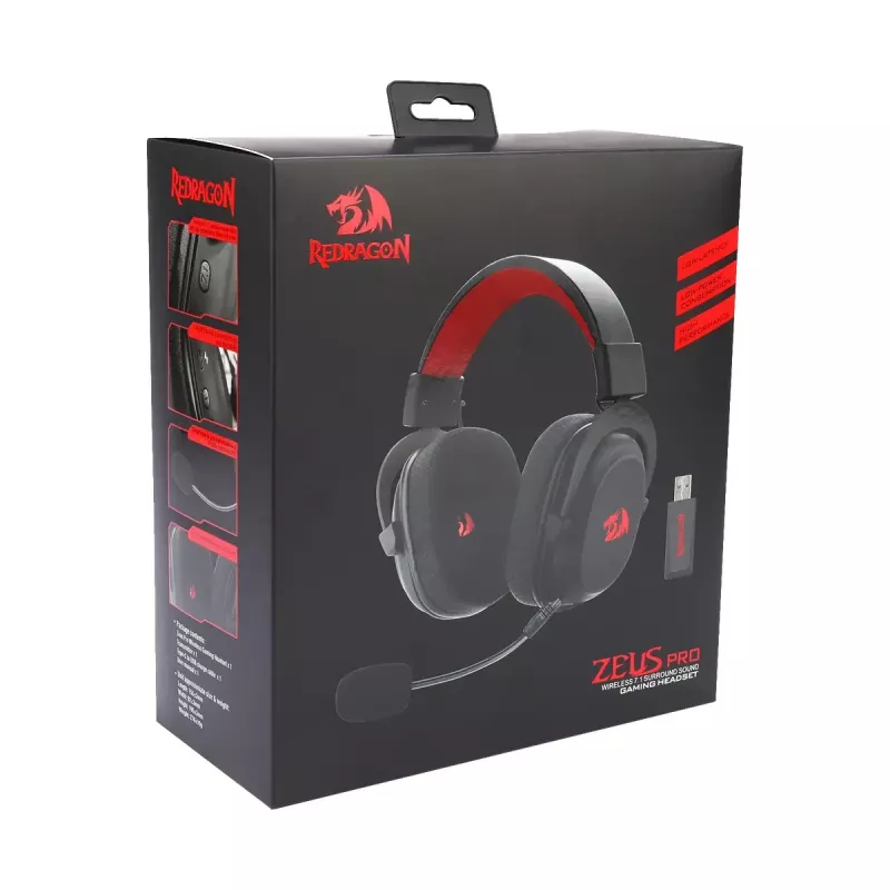 Vadu Bluetooth pārliekamas austiņas REDRAGON H510 Zeus Pro RGB — 20–20000 Hz, 1,8 m kabelis, Melns