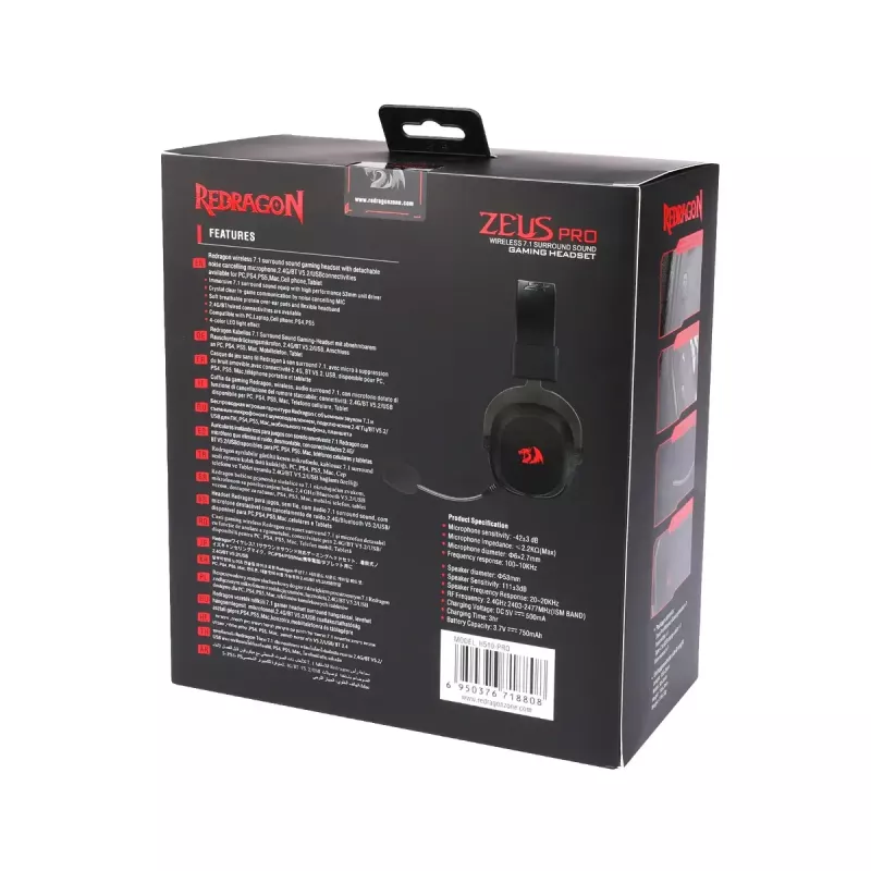 Vadu Bluetooth pārliekamas austiņas REDRAGON H510 Zeus Pro RGB — 20–20000 Hz, 1,8 m kabelis, Melns