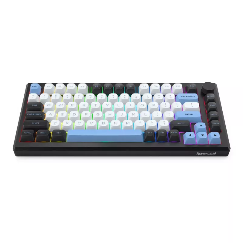 Klaviatūra REDRAGON K732WLB-RGB-PRO URANUS PRO — 65% mehāniskā, USB + RF bezvadu + Bluetooth, QWERTY, angļu izkārtojumi, 1,5 m kabelis, melna/balta
