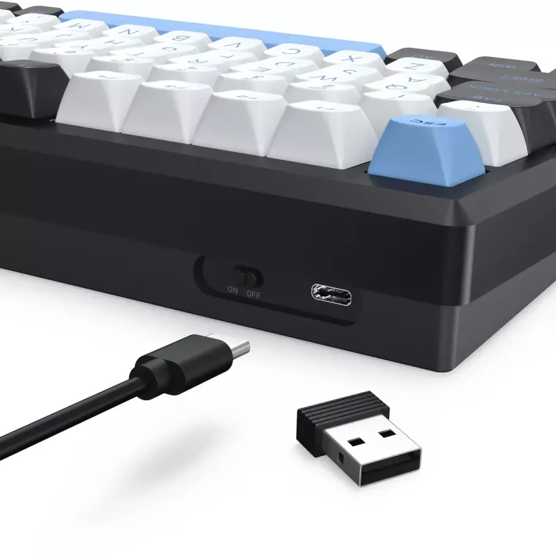 Klaviatūra REDRAGON K732WLB-RGB-PRO URANUS PRO — 65% mehāniskā, USB + RF bezvadu + Bluetooth, QWERTY, angļu izkārtojumi, 1,5 m kabelis, melna/balta