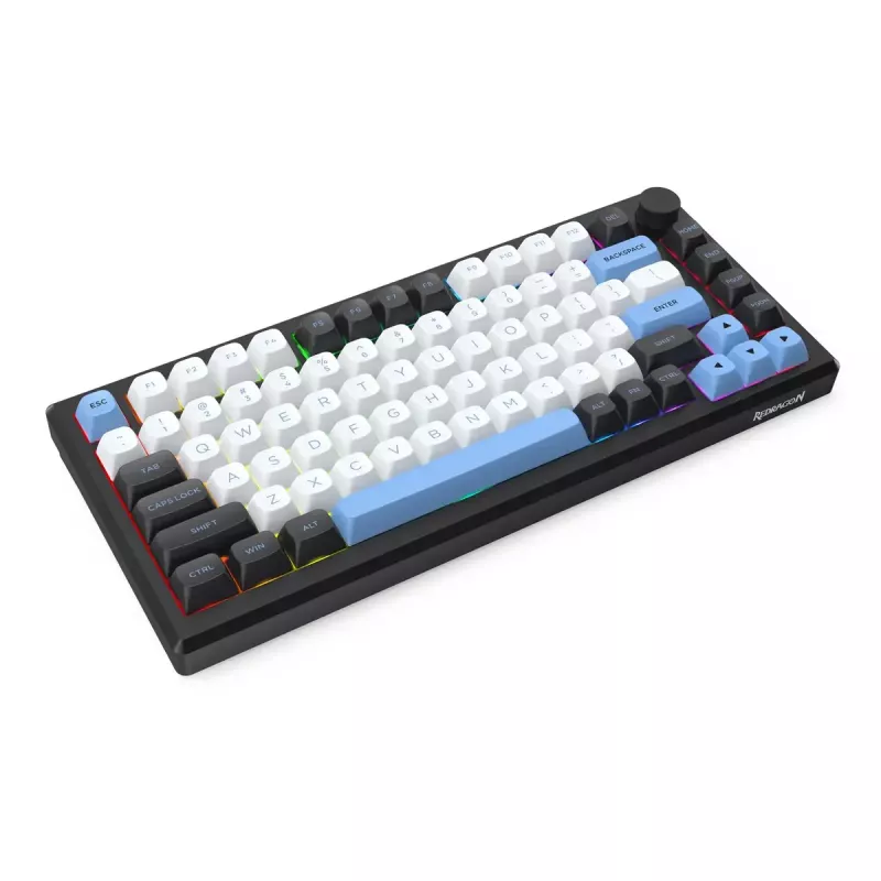 Klaviatūra REDRAGON K732WLB-RGB-PRO URANUS PRO — 65% mehāniskā, USB + RF bezvadu + Bluetooth, QWERTY, angļu izkārtojumi, 1,5 m kabelis, melna/balta