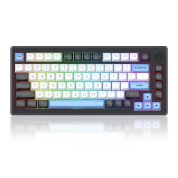 Klaviatūra REDRAGON K732WLB-RGB-PRO URANUS PRO — 65% mehāniskā, USB + RF bezvadu + Bluetooth, QWERTY, angļu izkārtojumi, 1,5 m kabelis, melna/balta