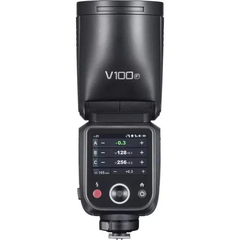 Flash Godox V100-F Fujifilm — pārnēsājama uz kameras litija jonu zibspuldze