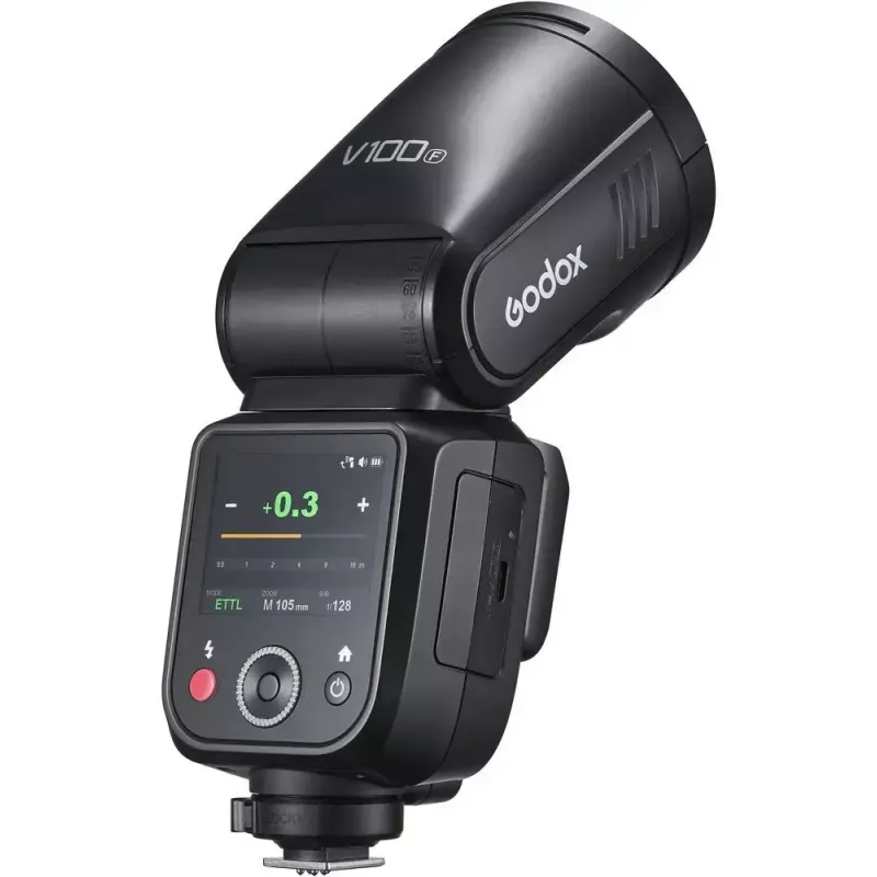 Flash Godox V100-F Fujifilm — pārnēsājama uz kameras litija jonu zibspuldze