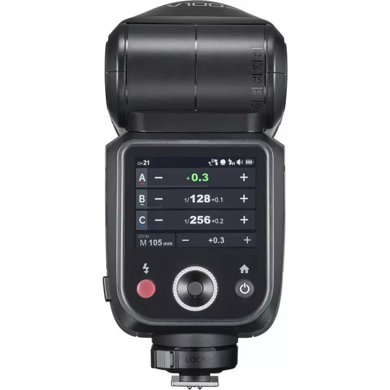 Flash Godox V100-F Fujifilm — pārnēsājama uz kameras litija jonu zibspuldze