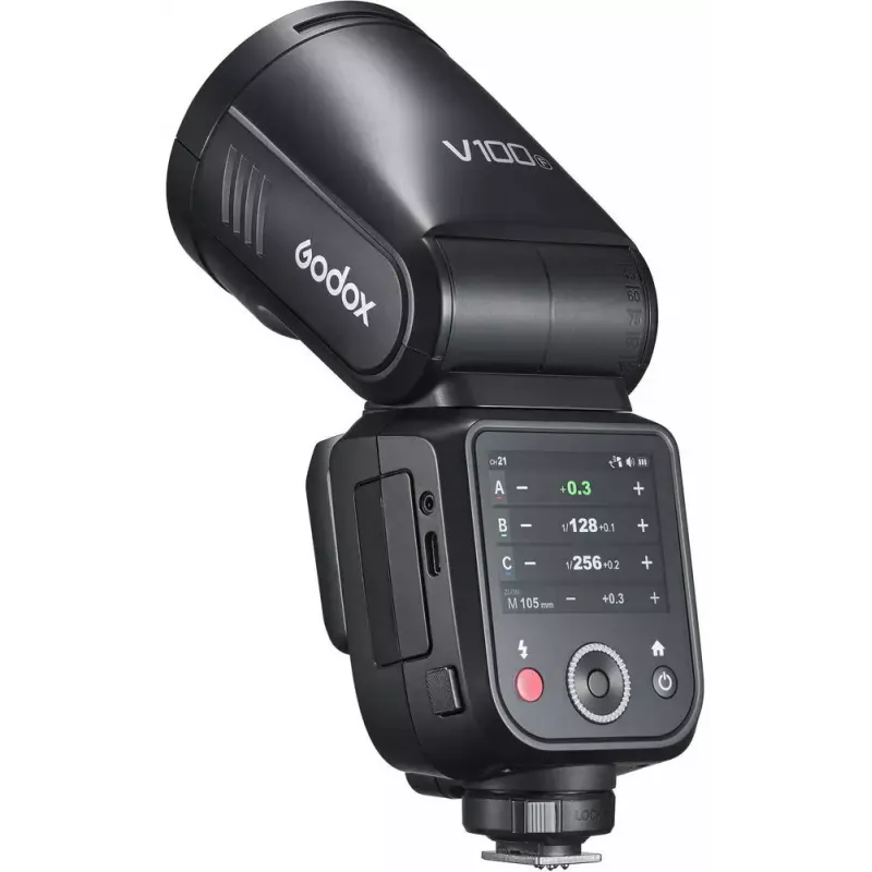 Flash Godox V100-F Fujifilm — pārnēsājama uz kameras litija jonu zibspuldze