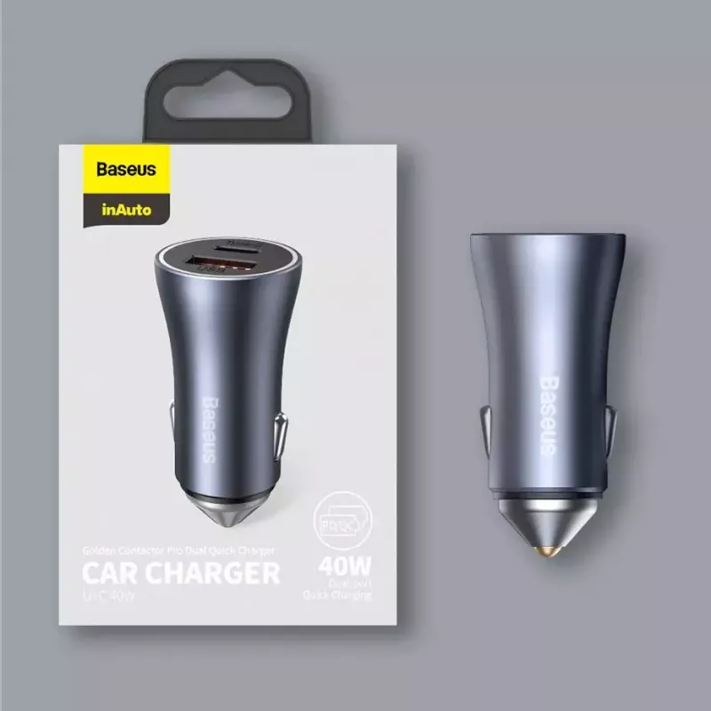 Automašīnas lādētājs Baseus TZCCJD-0G 40W tumši pelēks — USB transportlīdzekļa strāvas adapteris, 40W izeja