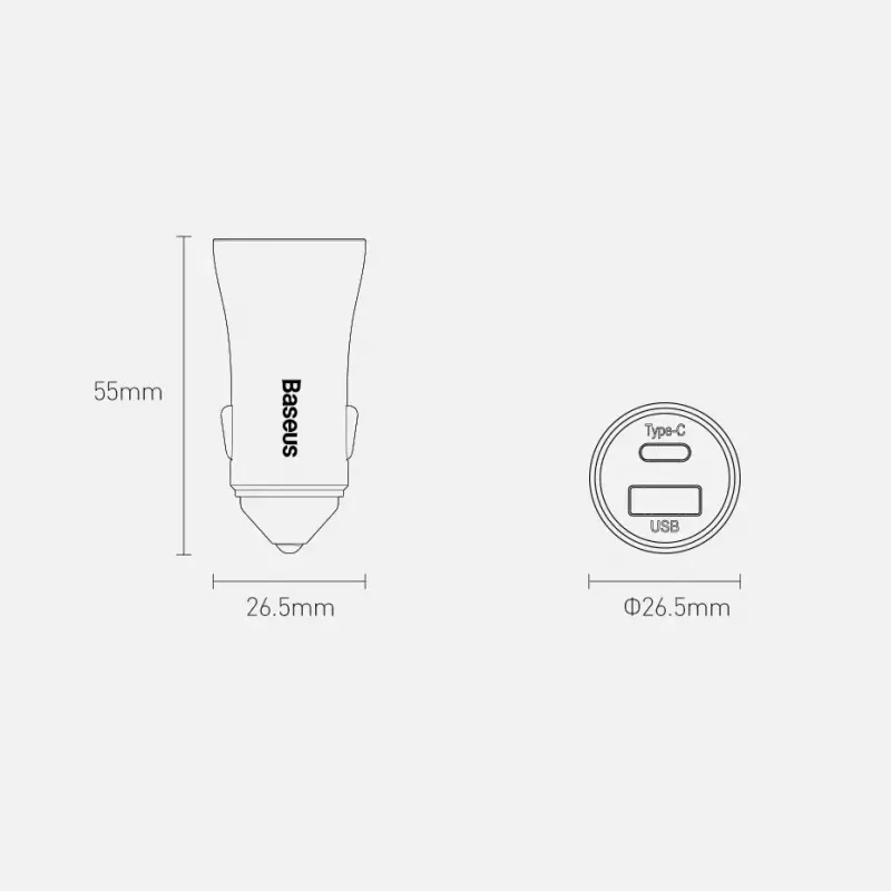 Automašīnas lādētājs Baseus TZCCJD-0G 40W tumši pelēks — USB transportlīdzekļa strāvas adapteris, 40W izeja