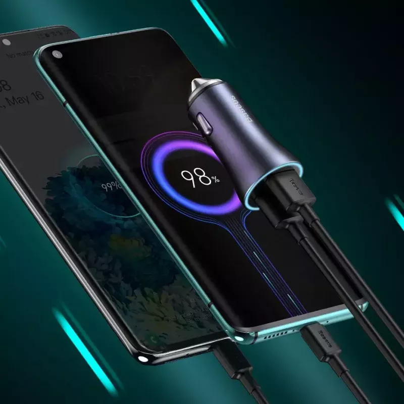 Automašīnas lādētājs Baseus TZCCJD-0G 40W tumši pelēks — USB transportlīdzekļa strāvas adapteris, 40W izeja