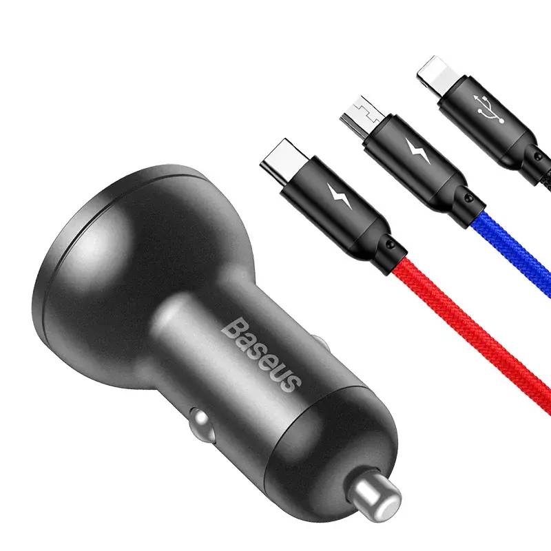 Automašīnas USB lādētājs Baseus AB2XUSBAKBK — 2× USB 2.0, 4,8 A, cigāru šķiltavas barošana, melns/pelēks