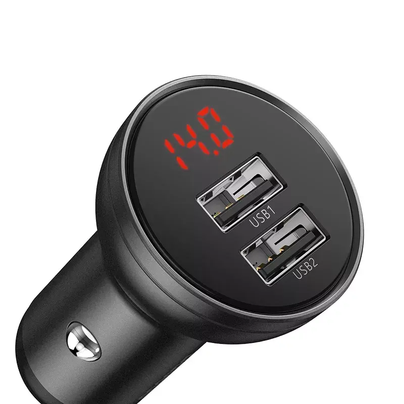 Automašīnas USB lādētājs Baseus AB2XUSBAKBK — 2× USB 2.0, 4,8 A, cigāru šķiltavas barošana, melns/pelēks