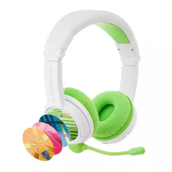 Headset buddy phones School+ — vadu un bezvadu Bluetooth, USB-C, apkārtauss, 20–20000 Hz, 147 g, zaļa/balta