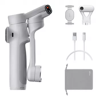 Gimbal Insta360 Flow 2 Standard Bundle — 3 asu viedtālruņa stabilizators, salokāms, 1100 mAh baterija, akmens pelēks