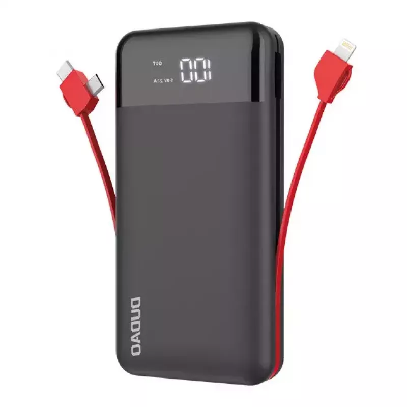 Ārējais akumulators Dudao K1Pro 20000mAh 15W ar 4 iebūvētiem kabeļiem, melns