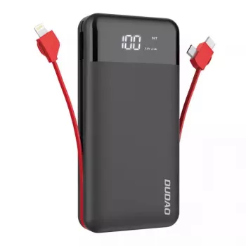 Ārējais akumulators Dudao K1Pro 20000mAh 15W ar 4 iebūvētiem kabeļiem, melns