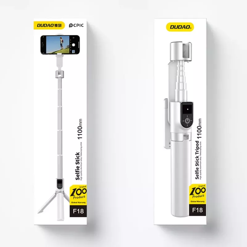 Dudao F18W teleskopiskā selfiju nūja ar trijkāji un tālvadības pulti, 110 cm, balta