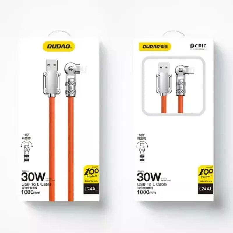 USB‑Lightning kabelis Dudao L24AL — 1 m, USB‑A uz Lightning, oranžs