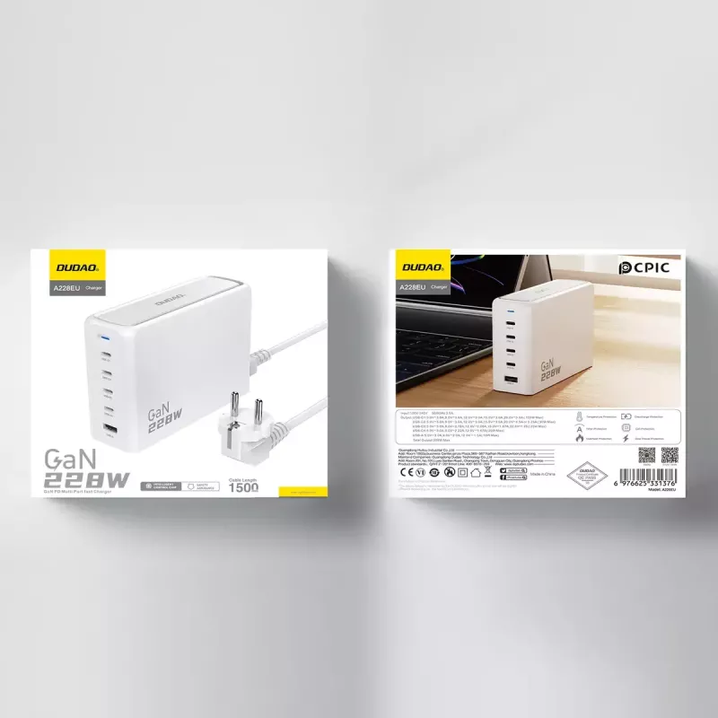 Lādētājs DUDAO A228EU 228W GaN 4xUSB-C 1xUSB-A