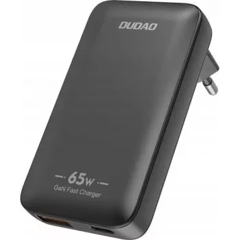 Dudao A65Q 65W GaN ceļojumu lādētājs USB-A / USB-C PD īpaši plāns EU/US melns