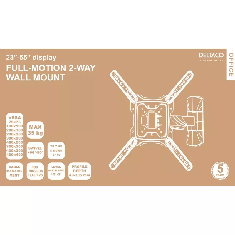 Deltaco ARM-0256 TV sienas stiprinājums 139,7 cm (55 collas) melns
