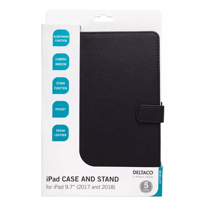 Planšetdatora maciņš DELTACO IPD-2017-2 Folio iPad 9,7 collu (2017/2018), āda, statīva režīms