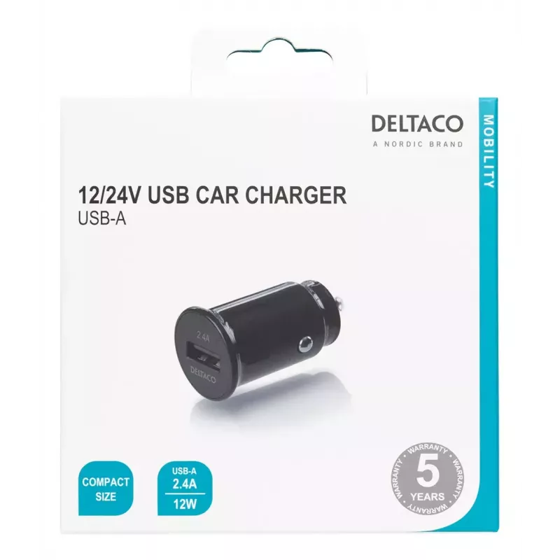 Auto lādētājs Deltaco USB-CAR123 universāls melns