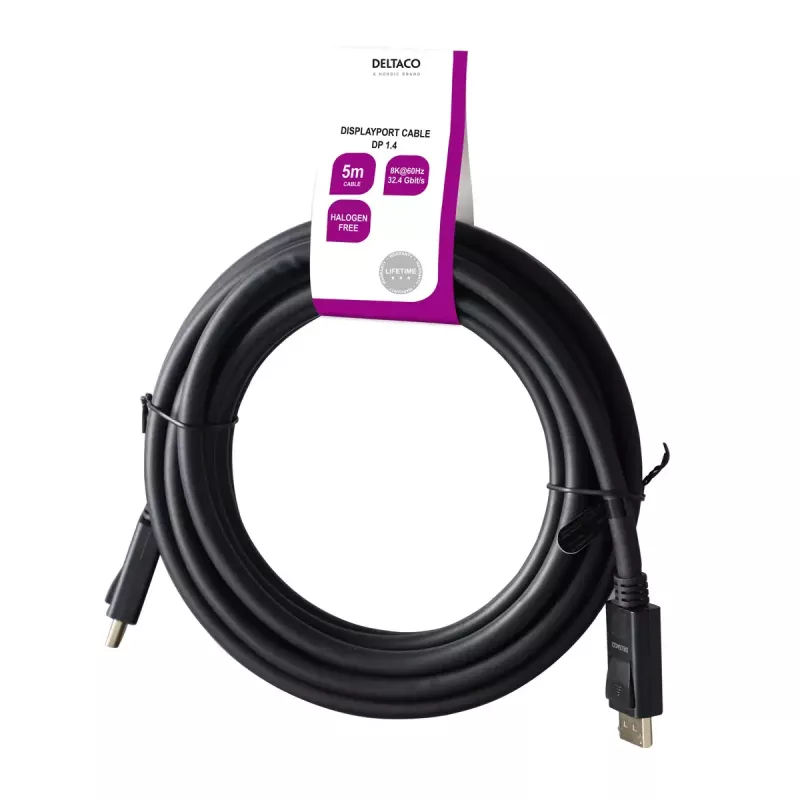 DisplayPort kabelis Deltaco DP8K-1050-LSZH 5 m Melns