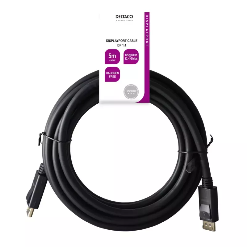 DisplayPort kabelis Deltaco DP8K-1050-LSZH 5 m Melns
