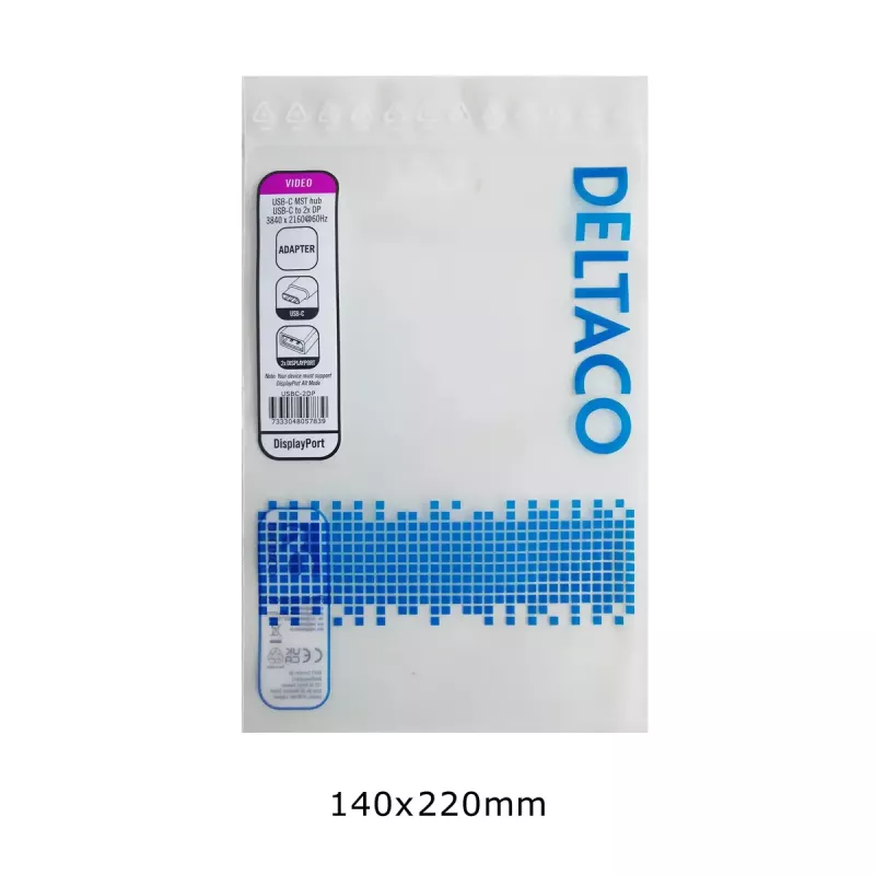 Deltaco USBC-2DP video kabeļa adapteris 0,1 m USB Type-C 2 x DisplayPort melns
