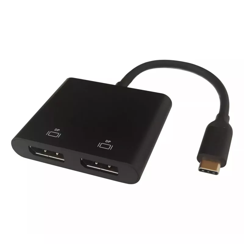 Deltaco USBC-2DP video kabeļa adapteris 0,1 m USB Type-C 2 x DisplayPort melns