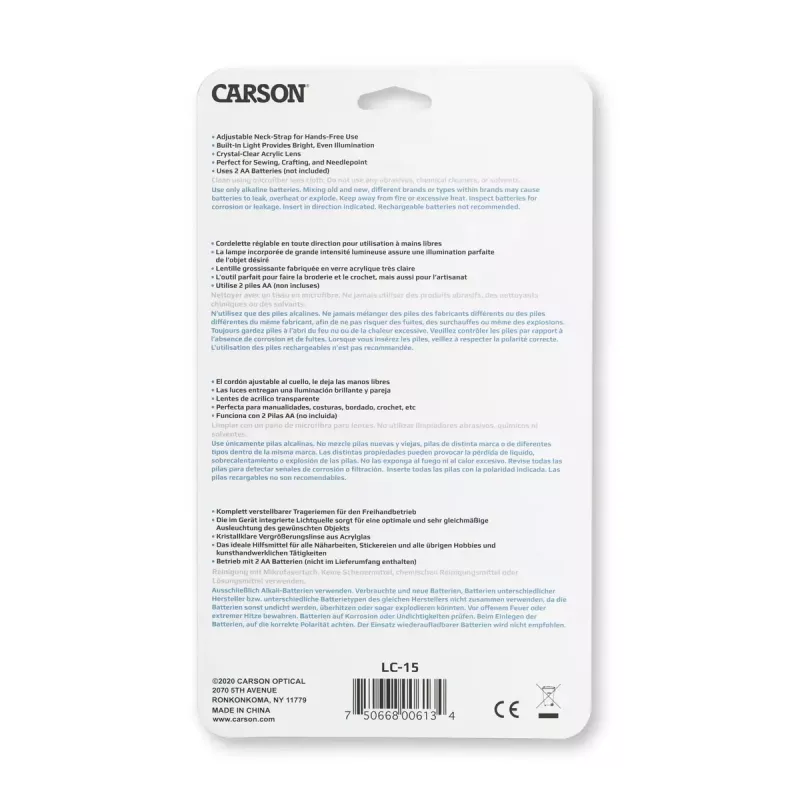 Rokas palielinātājs Carson LumiCraft 2x, LED, ar baterijām, melns, 135×23×226 mm