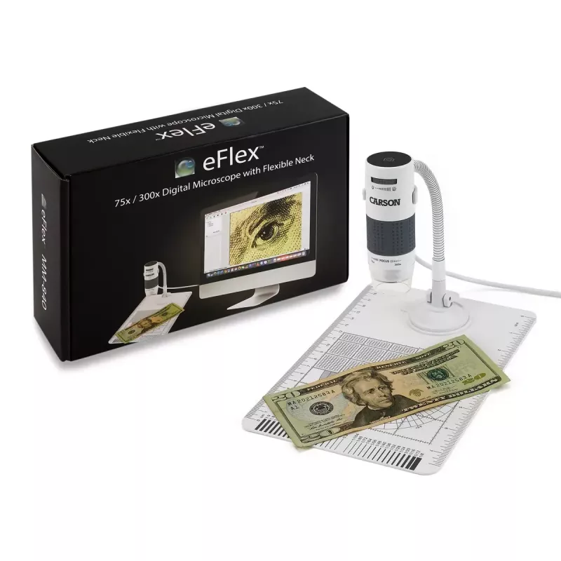 Digitālais mikroskops Carson EFLEX 300x, 75–300× palielinājums, 1600×1200 kamera, pelēks/baltas