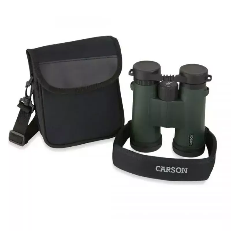 Binokļi Carson JR Series 10x42 BaK-4, kompakts jumtveida prizmas modelis, melns/zaļš