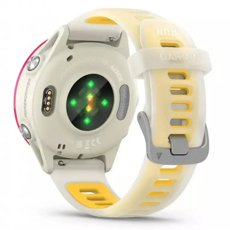 Sporta viedpulkstenis GARMIN Forerunner 570 42 mm, 1,2 collu AMOLED 390×390, GPS, Wi‑Fi, 8 GB, 42 g, silikona siksniņa