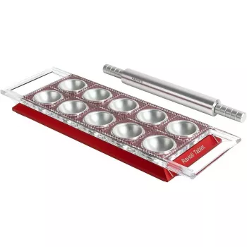 Ravioli Tablet Marcato RT-RSO red — manuāls ravioli veidotājs, kompakta rokas prese pildītiem makaroniem