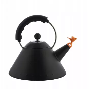 Tējkanna ALESSI 9093 BB melna — plīts virsmas ūdens tējkanna, svilpe, nerūsējošais tērauds, 2,2 L