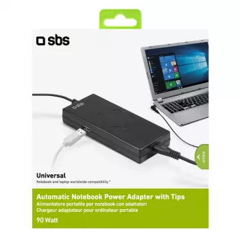 Barošanas bloks SBS Portable 90W piezīmjdatoriem, iekštelpām, melns, 2,2 m