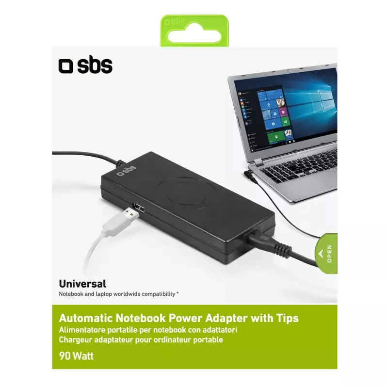 Barošanas bloks SBS Portable 90W piezīmjdatoriem, iekštelpām, melns, 2,2 m