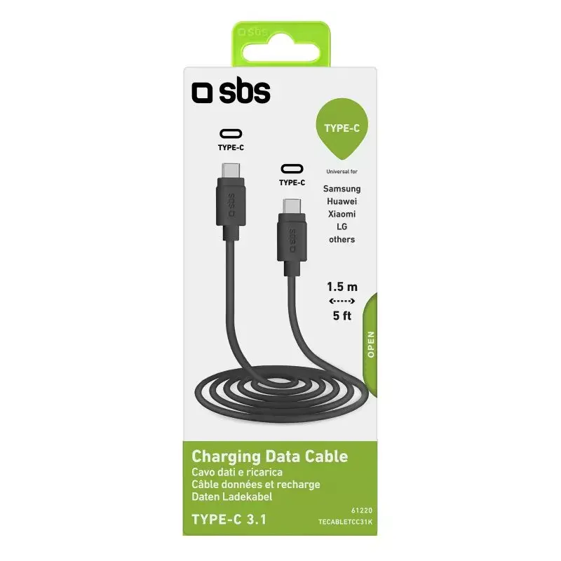Datu un uzlādes kabelis SBS TECABLETCC31K USB C 1.5m USB 3.2 Gen 1