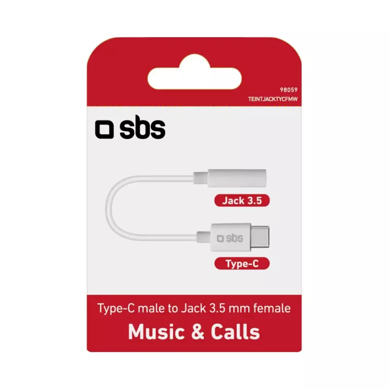 Mobilā telefona kabelis SBS TEINTJACKTYCFMW Balts 0.09m 3.5mm USB C