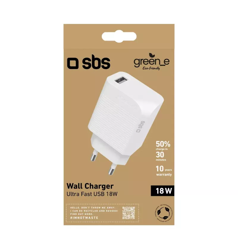 Mobilās ierīces lādētājs SBS GRETR1USB18W Universal balta AC ātrā uzlāde