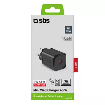 Mobilās ierīces lādētājs SBS TETRGAN1C45W Ātrā uzlāde Iekštelpām Melns