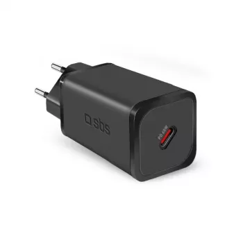 SBS Mobile iekštelpu maiņstrāvas ātrais lādētājs TETRGAN1C65W — 100–240V, 1x USB-C, melns, viedtālruņiem planšetdatoriem klēpjdatoriem viedpulksteņiem austiņām