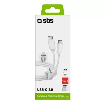 USB-C uz USB-C kabelis SBS Mobile TECABLETISSUETCCG, USB 2.0, 1.5 m, balts
