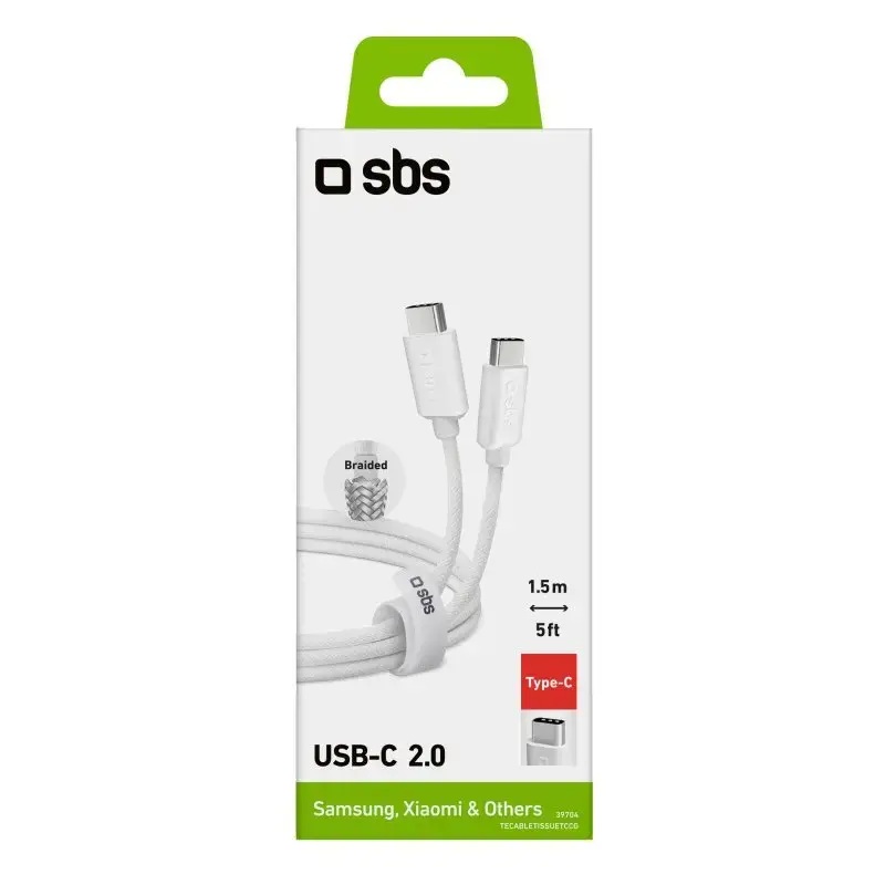 USB-C uz USB-C kabelis SBS Mobile TECABLETISSUETCCG, USB 2.0, 1.5 m, balts